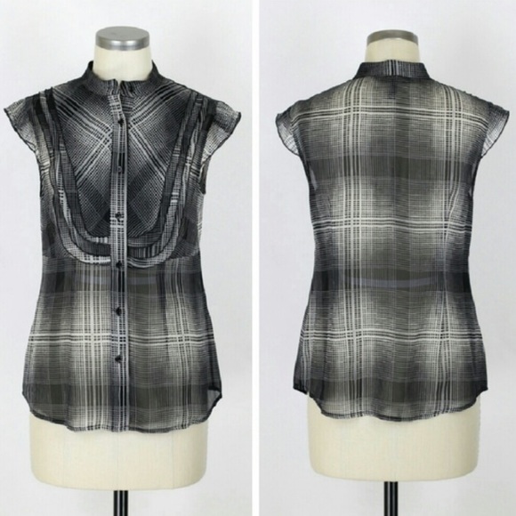 Bcbg Max Azria silk chiffon plaid top - Picture 1 of 6